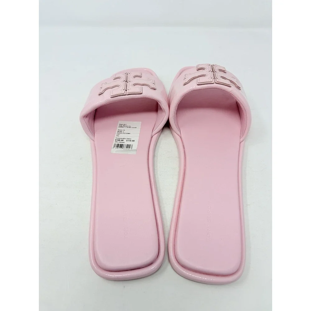 Tory Burch Womens Size 13 Double T Sport Slide Sandals in Petunia Pink $198 S3